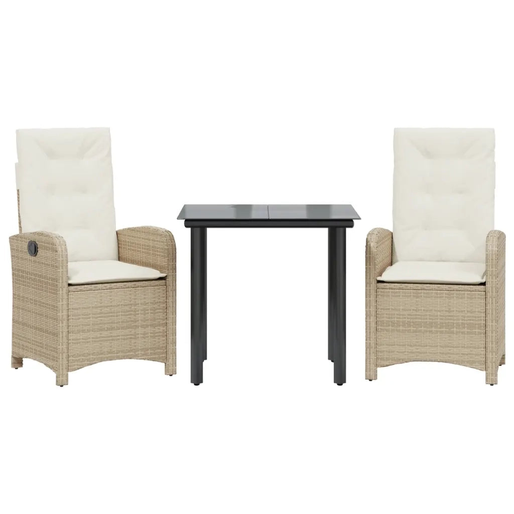 Set da Pranzo da Giardino 3 pz con Cuscini Beige in Polyrattan