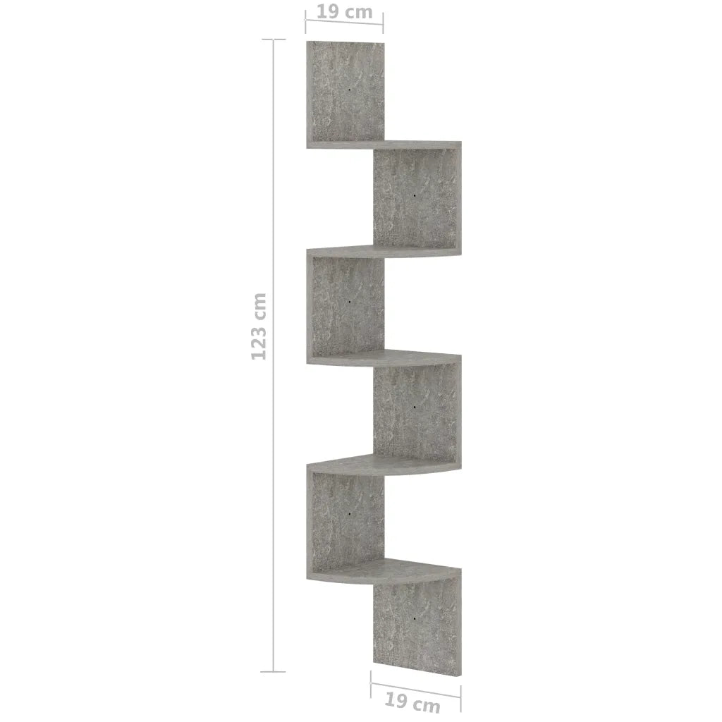 Scaffale Angolare a Muro Grigio Cemento 19x19x123cm Multistrato 326835