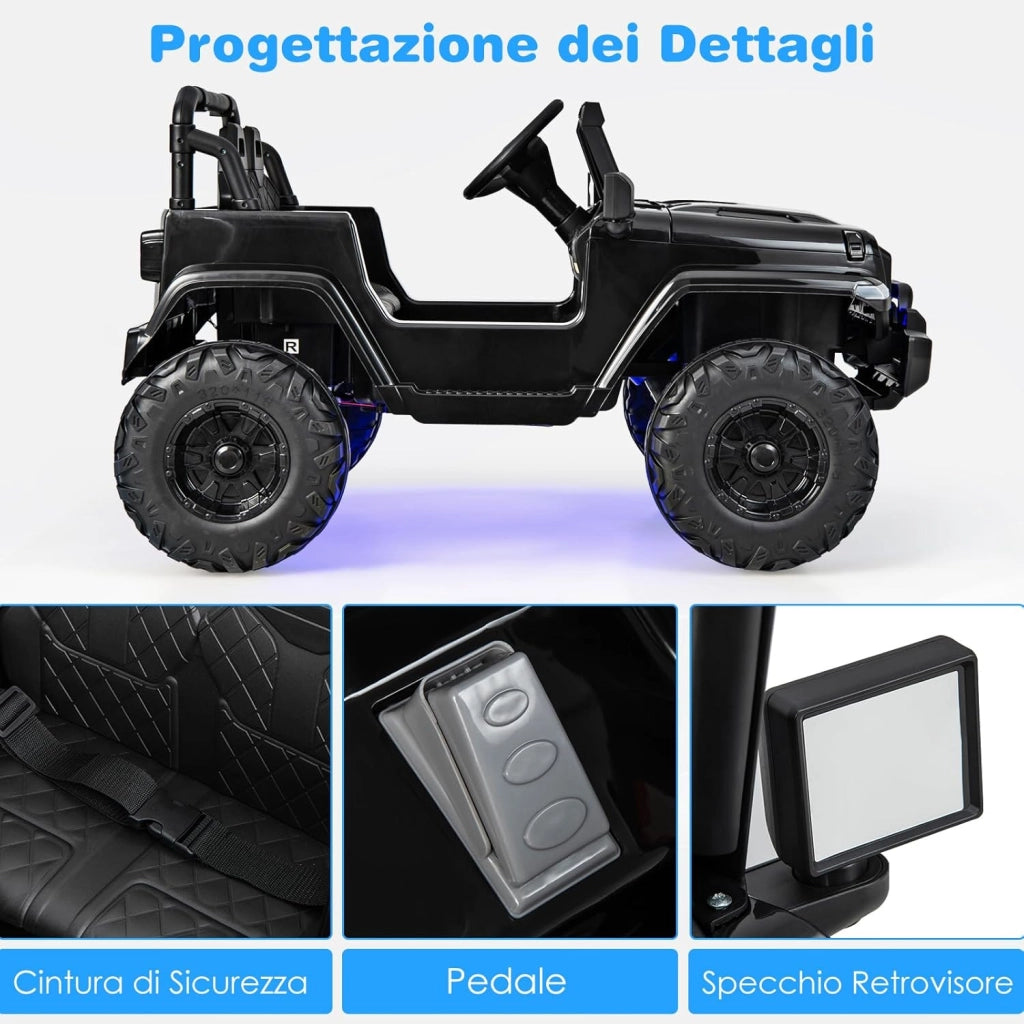 12V Auto per Bambini con Telecomando, Macchina Elettrica con 2 Posti Musica Porta USB e Luce, Velocità Regolabile 2,6-6km/h, per 3-8 Anni (Nero)