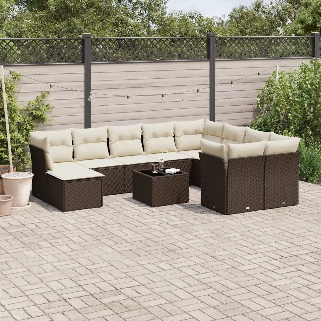 Set Divani da Giardino 11 pz con Cuscini Polyrattan Marrone 3218603