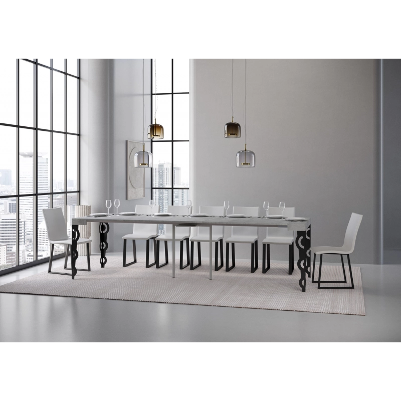 Consolle allungabile 90x40/300 cm Karamay telaio Antracite - Cemento
