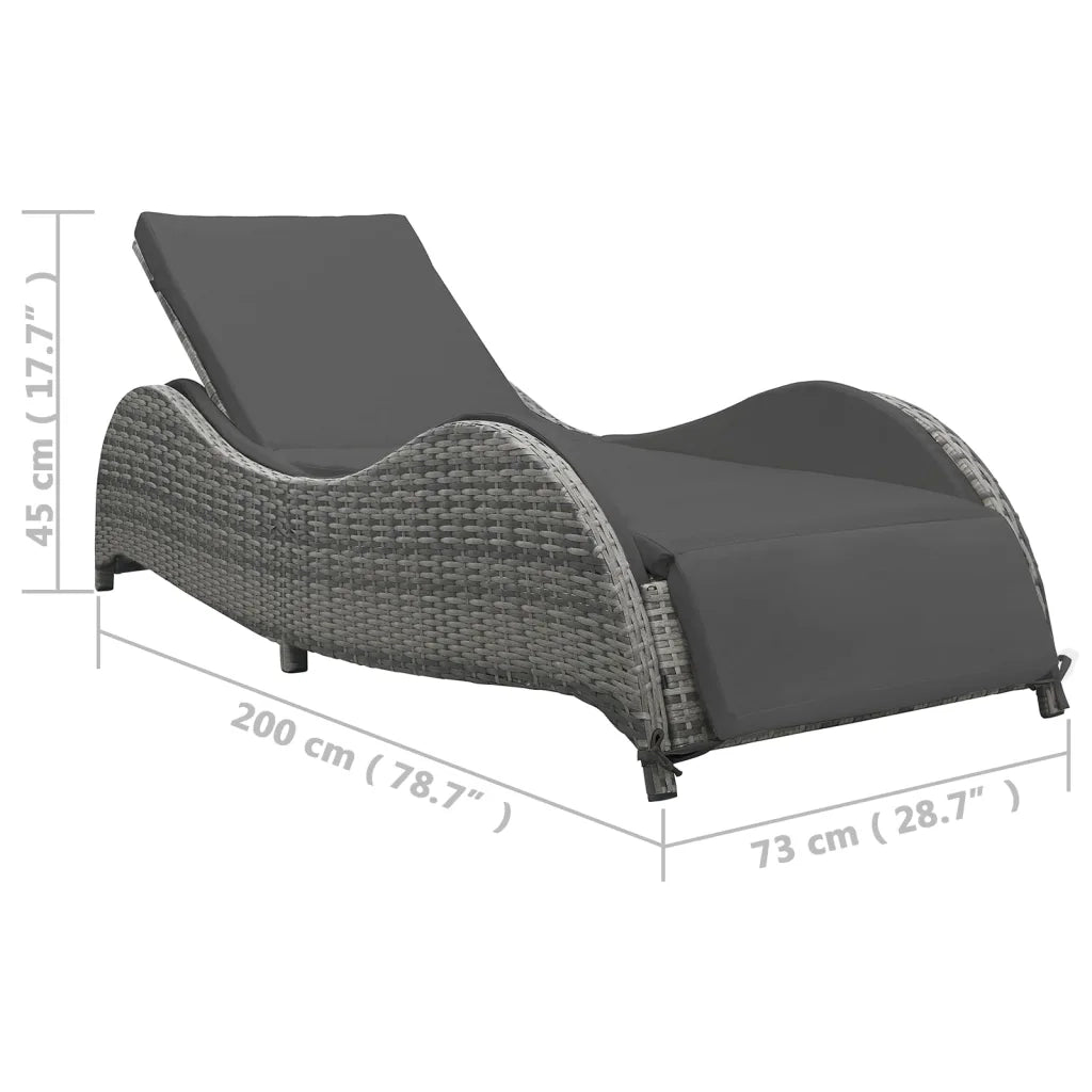Lettino Prendisole | Sdraio da giardino | Lettino da sole con Cuscino in Polyrattan Antracite