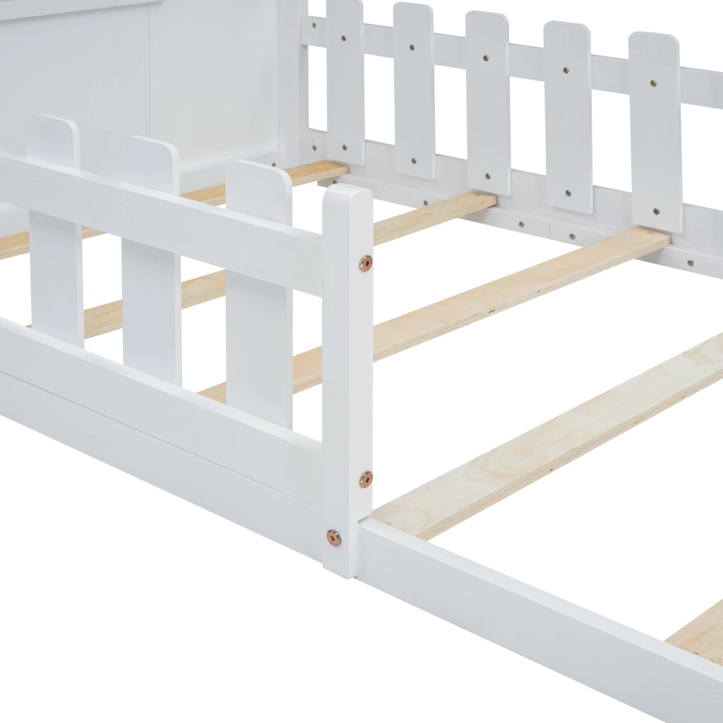 Letto a forma di casa bianco in pino con funzione contenitore 90x200 cm