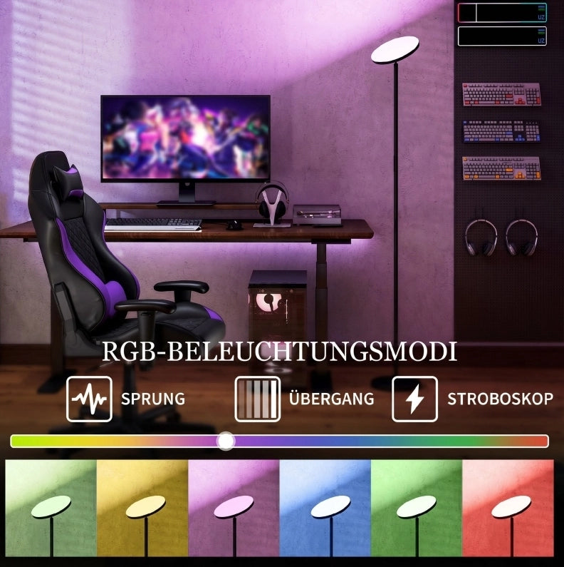 Lampada da Terra RGB Dimmerabile con Telecomando e Controllo Touch, Testa Orientabile a 350°, Nero