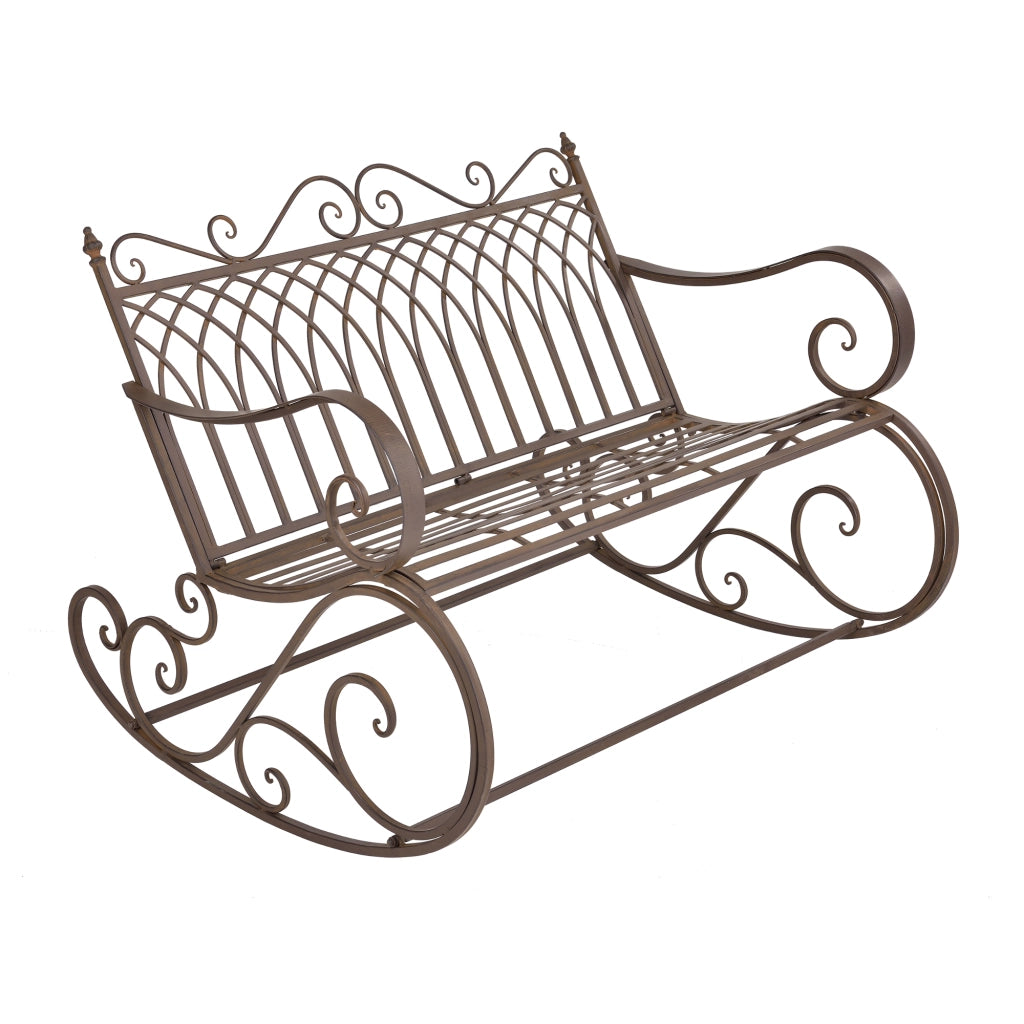 Panca a Dondolo Greenough da Giardino Vintage in Metallo 85 x 113 x 95 cm - Marrone [en.casa]