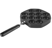 Piastra per Takoyaki - Materiale in Alluminio Duraturo - Piastra Antiscivolo - 12 Fessure - Maniglia Resistente al Calore - Utilizzo Multifunzionale - Piastra per Frittelle