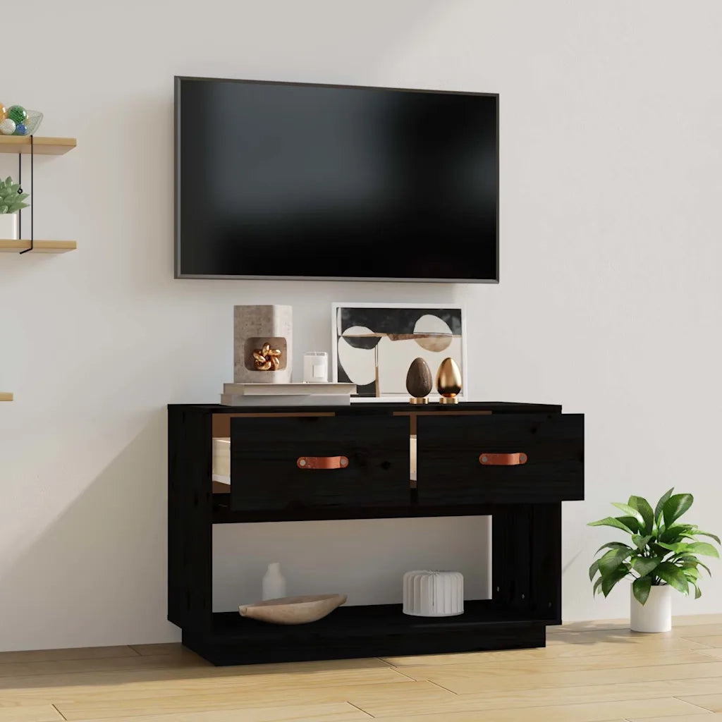 Mobile Porta TV-Mobile per TV-Credenza TV Nero 90x40x60 cm in Legno Massello di Pino