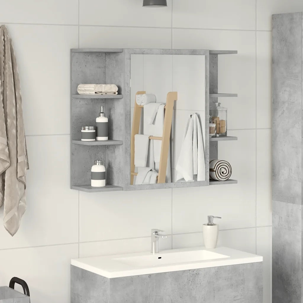 Mobile bagno con specchio-Armadietto a Specchio da Bagno-Mobile bagno con specchio Grigio Cemento 80x20,5x64 Multistrato