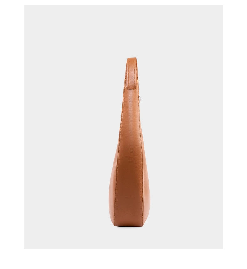 Borsa a tracolla da donna in vera pelle, modello hobo alla moda, colore marrone.