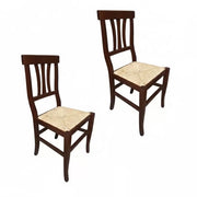 Set 2 sedie tre stecche legno seduta paglia tinta noce (595) - Mobili 2G
