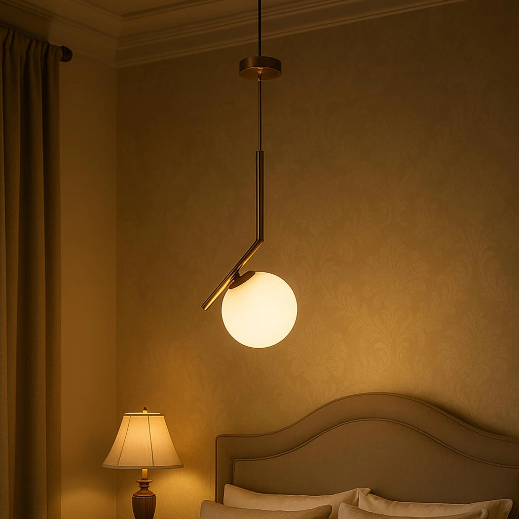 Lampadario pendente bronzo G9 lampada sospensione globo sfera vetro bianco luce tavolo cucina camera letto altezza regolabile