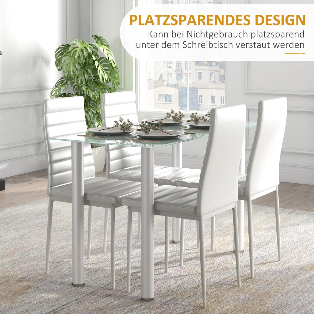 Set tavolo da pranzo con 4 sedie ¨C Xylo ¨C Piano vetro temperato bianco design moderno