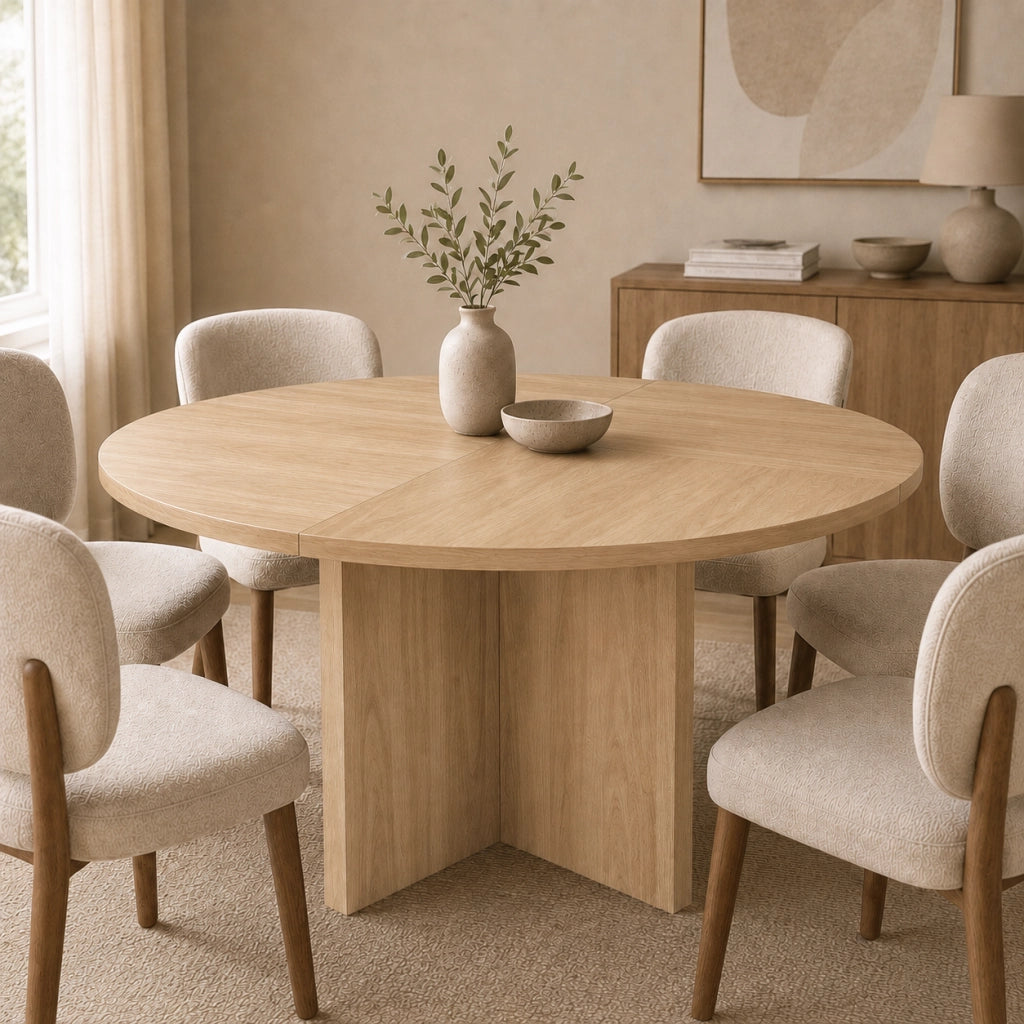 Tavolo da pranzo rotondo per 4-6 persone in MDF effetto rovere stile scandinavo per sala da pranzo diametro 120 cm
