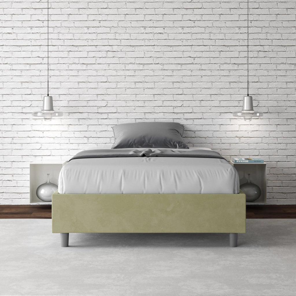 BS COM Letto una piazza e mezza contenitore imbottito 130x190 microfibra tè verde