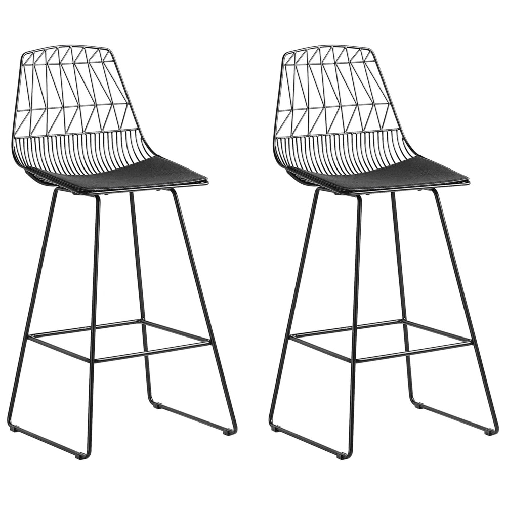 Set di 2 sedie da bar con struttura in acciaio Nero sedile in ecopelle altezza del bancone schienale a doghe design moderno