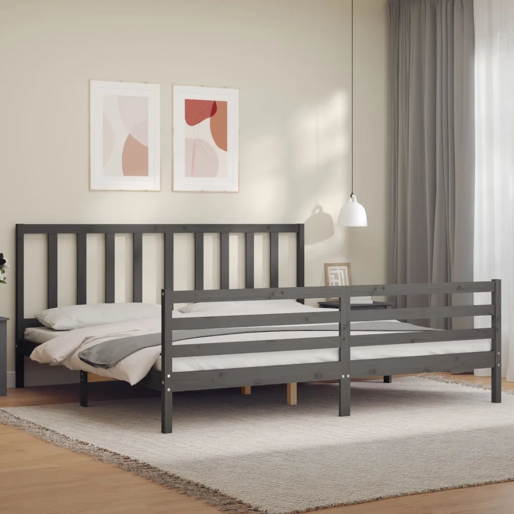 Letto matrimoniale | Letto per adulti | Giroletto con Testiera Grigio 200x200 cm in Legno Massello