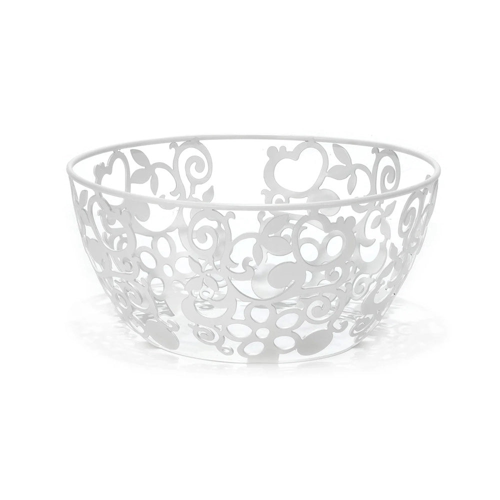 Trade Shop - Centrotavola Portafrutta Pane In Metallo Bianco H12xø24 Cm Design Traforato Decorativo -