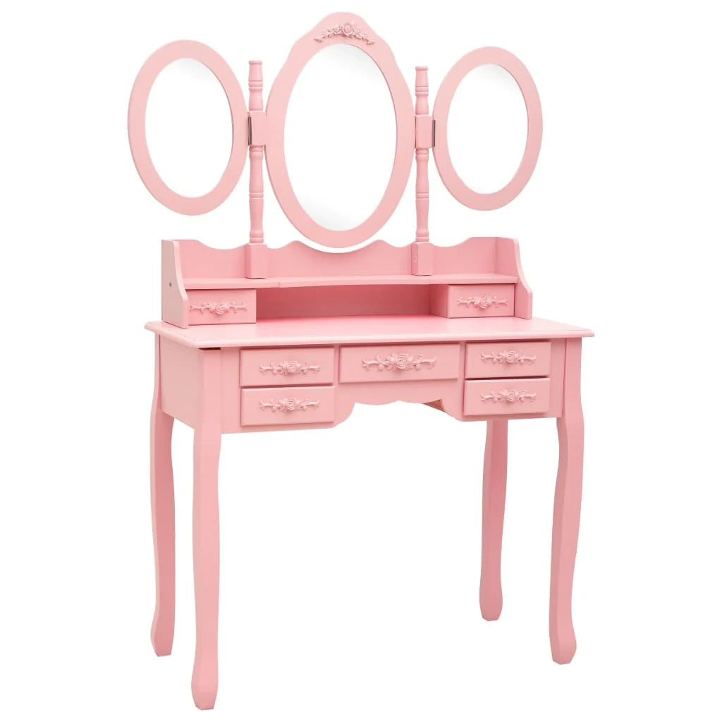 Tavolo da toeletta con sgabello e specchio 90 x 40 x 146 cm pieghevole in 3 sezioni rosa 02_0006327