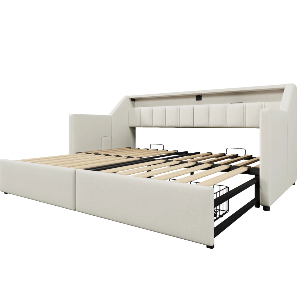 Letto estraibile con USB, Tipo C, LED, 2 cassetti e tasche portaoggetti