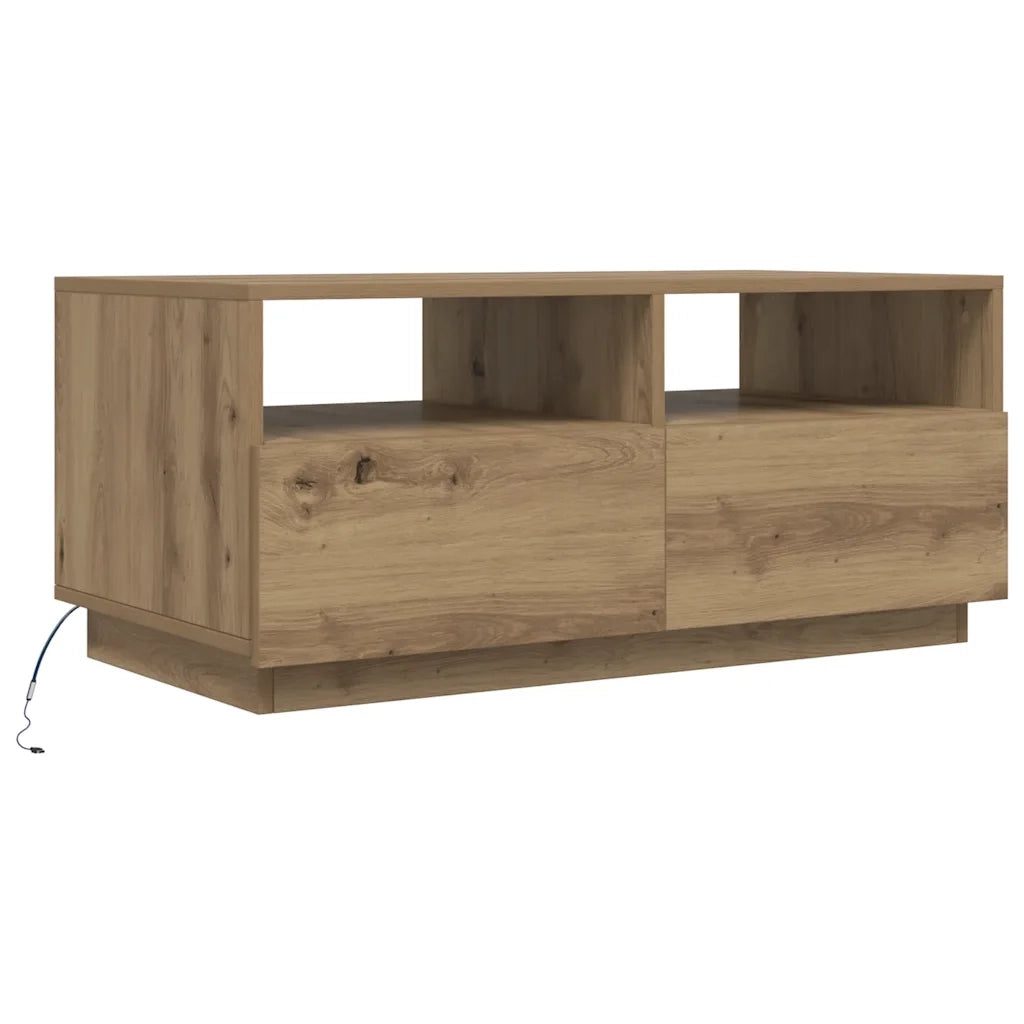 Tavolino da Salotto con Luci LED Rovere Artigianale 90x49x40 cm 857711