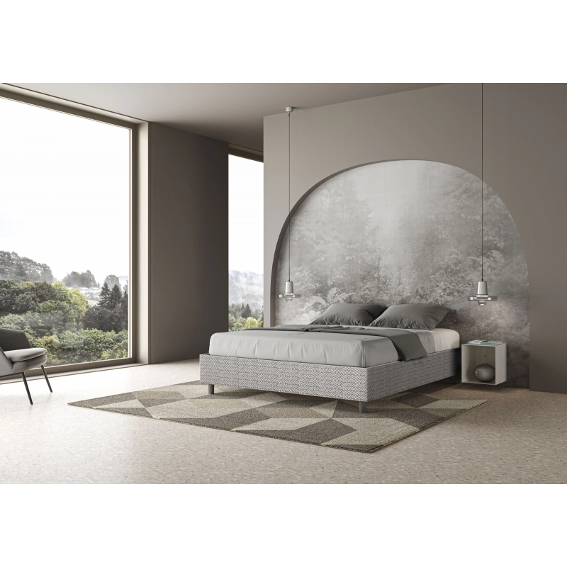 Letto Sommier imbottito Matrimoniale 160x200 cm tessuto Aragona Azelia - Bianco,Senza rete