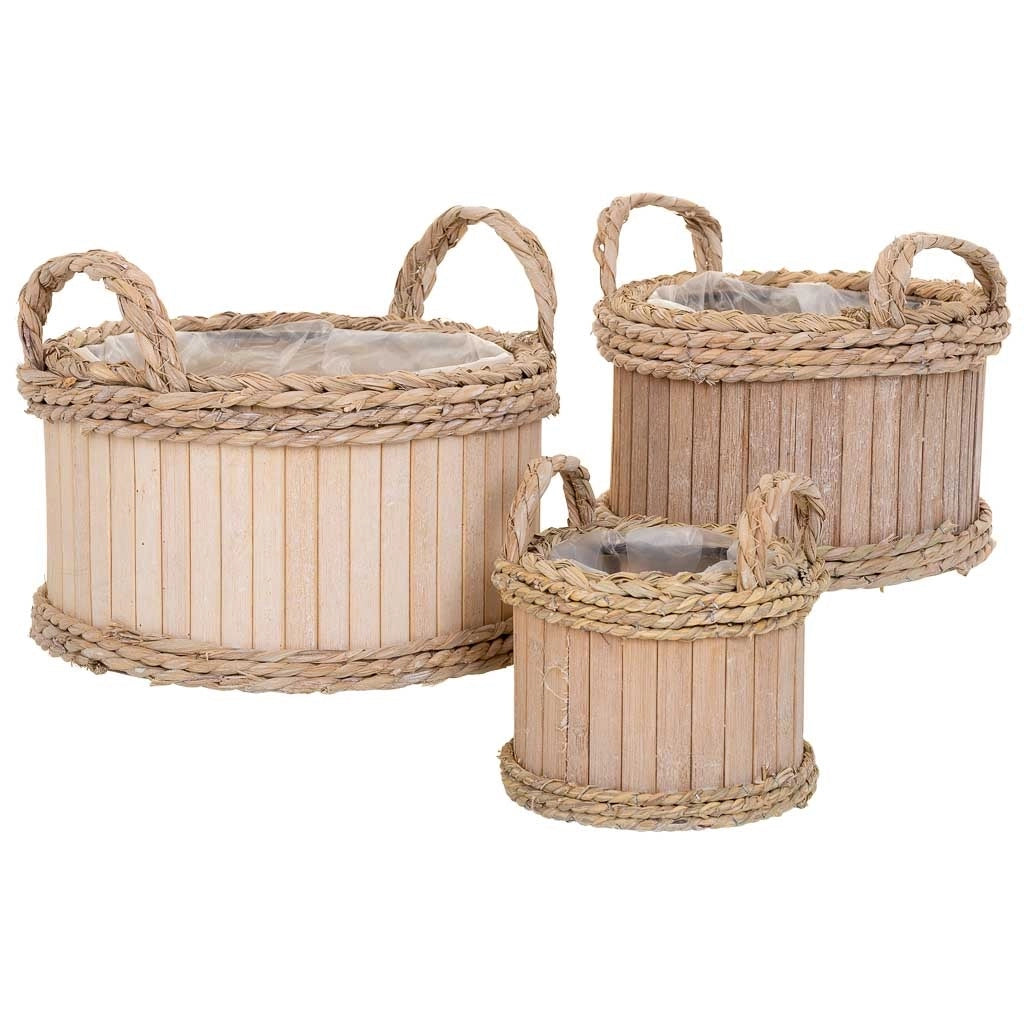 Set di 3 cestini ovali in legno marrone