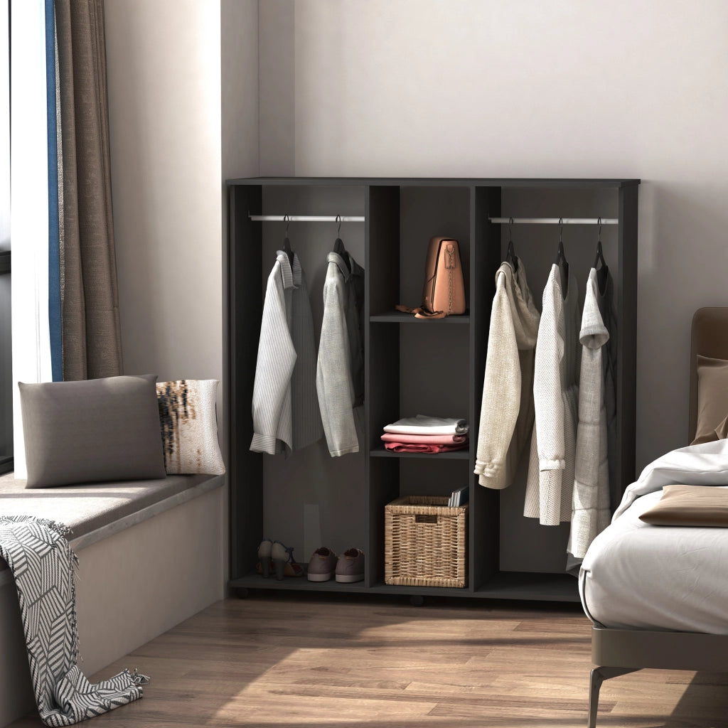 Armadio a Rulli con Appendiabiti ¨C zephmum ¨C Legno, Nero, 120x40x128 cm