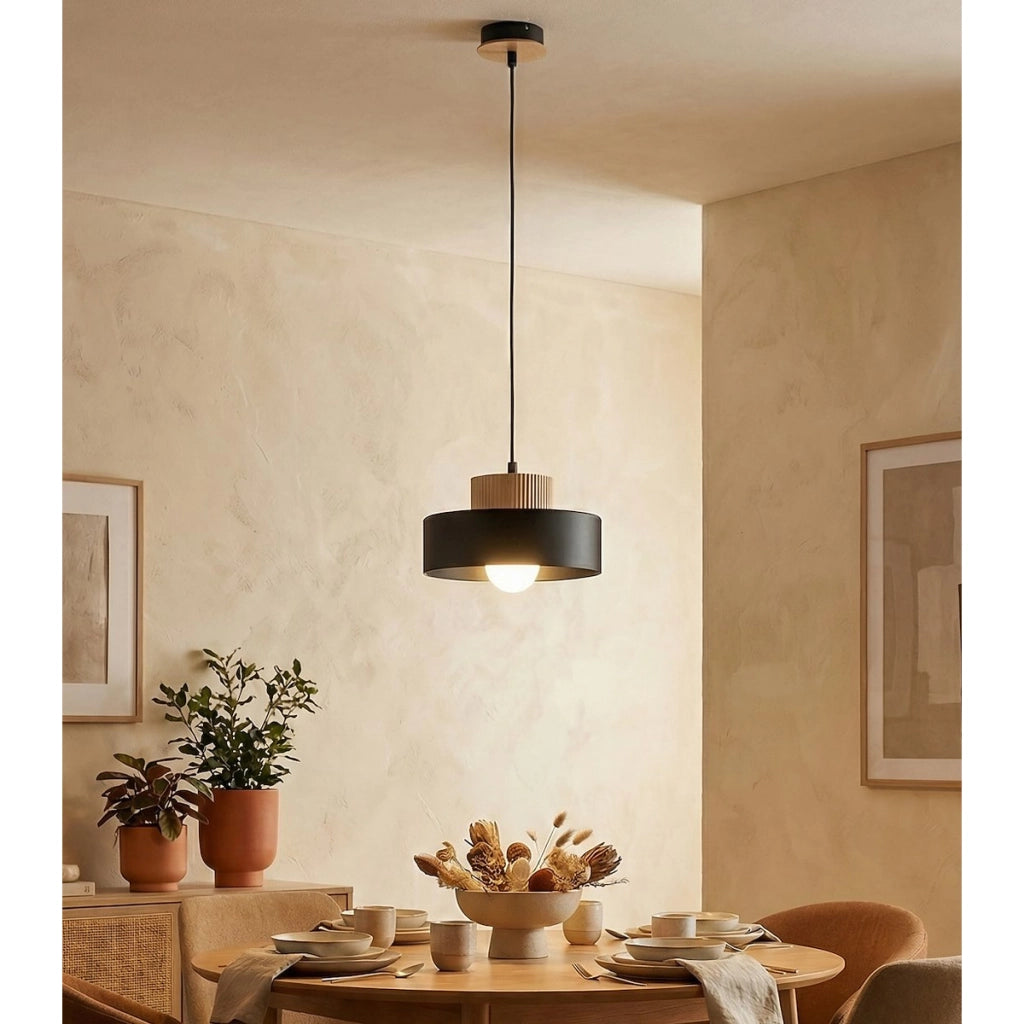 Lampada a sospensione KIVI in acciaio nero e legno