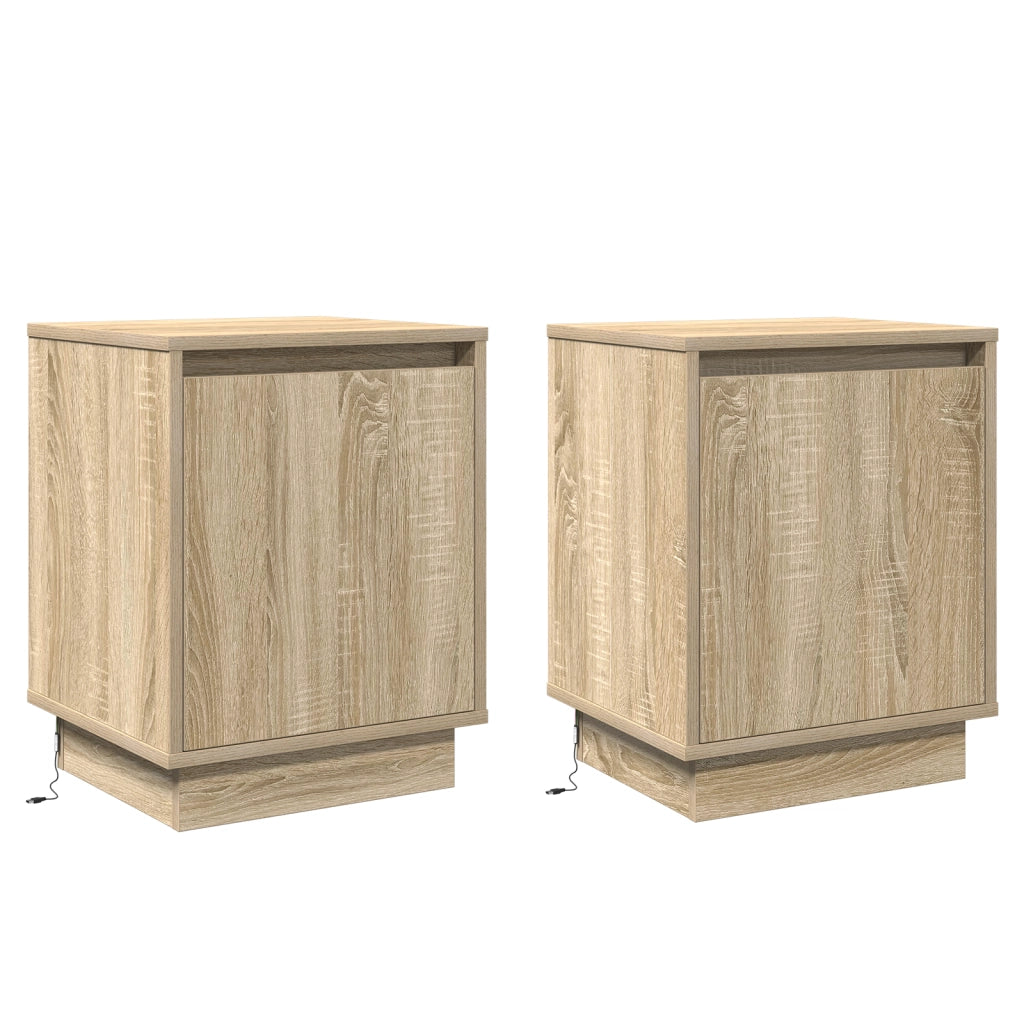 Cabinetti da Letto con Luci LED 2 pezzi Rovere Sonoma 39x34,5x50 cm