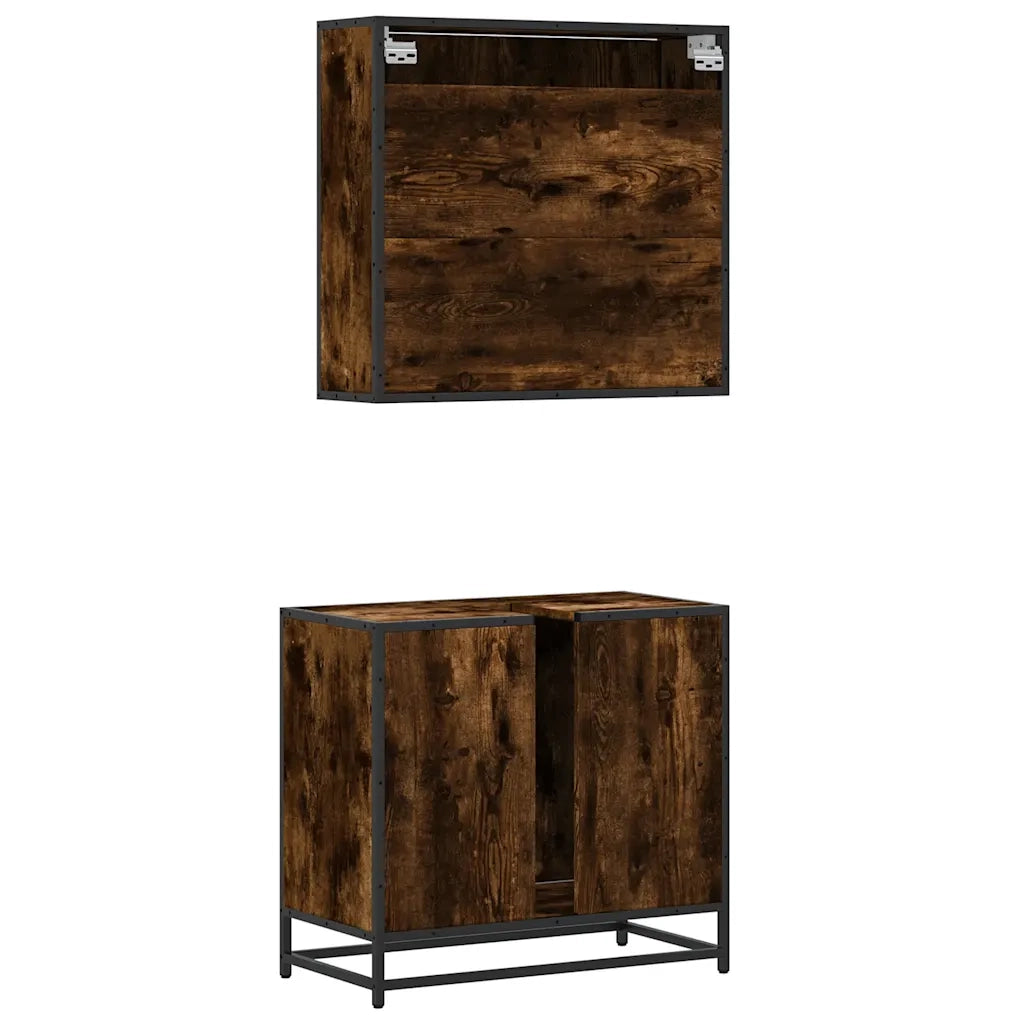 Set Mobili da Bagno 2 pz Rovere Fumo in Legno Multistrato 3300887