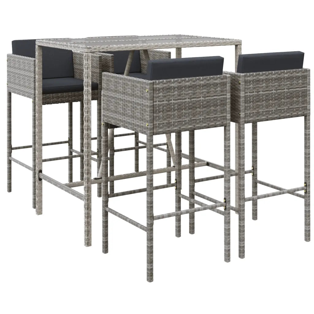 Set Bar da Giardino 5 pz con Cuscini in Polyrattan Grigiocod mxl 77111