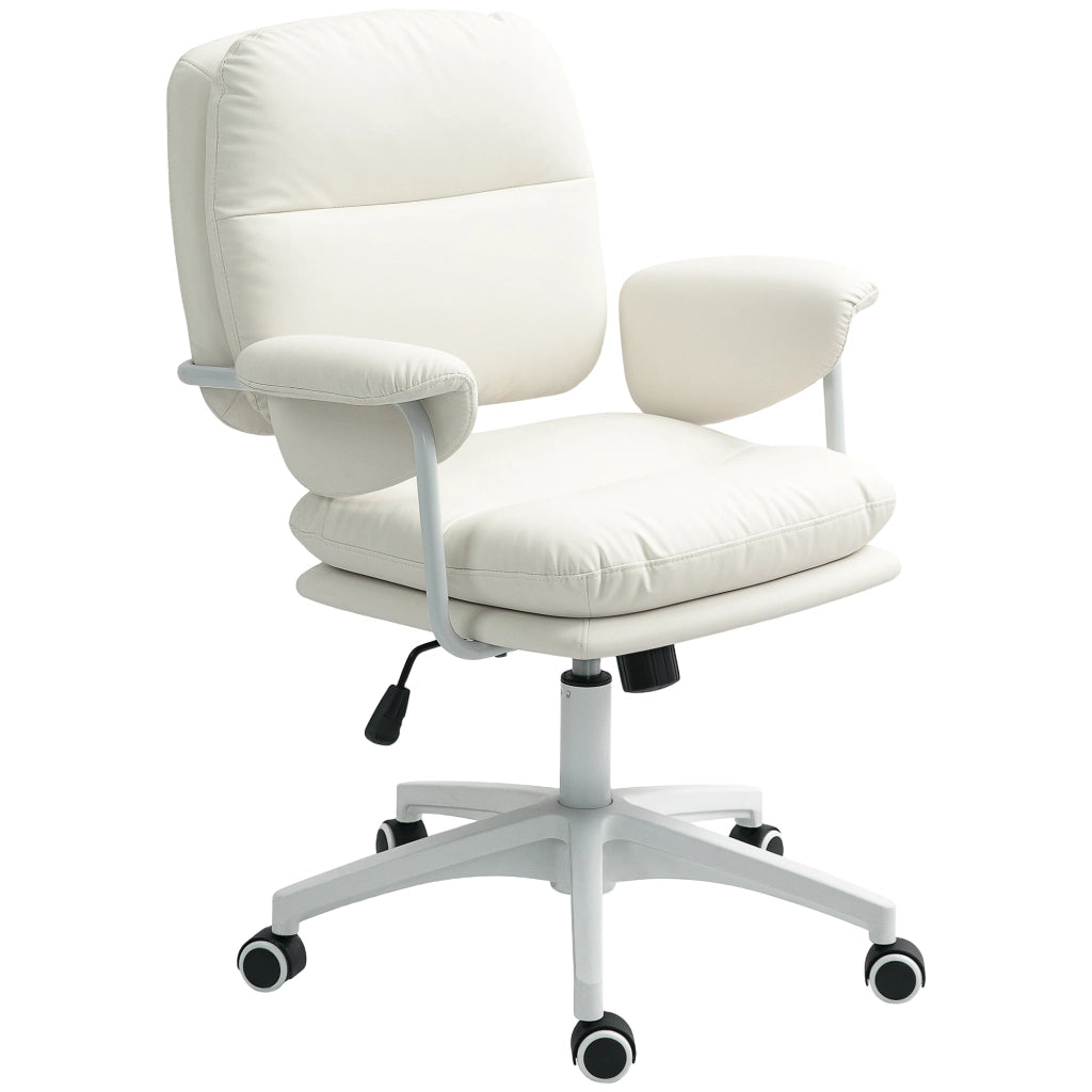 Sedia da ufficio con schienale regolabile, cuscino morbido e rivestimento similpelle ¨C zephmum ¨C bianco