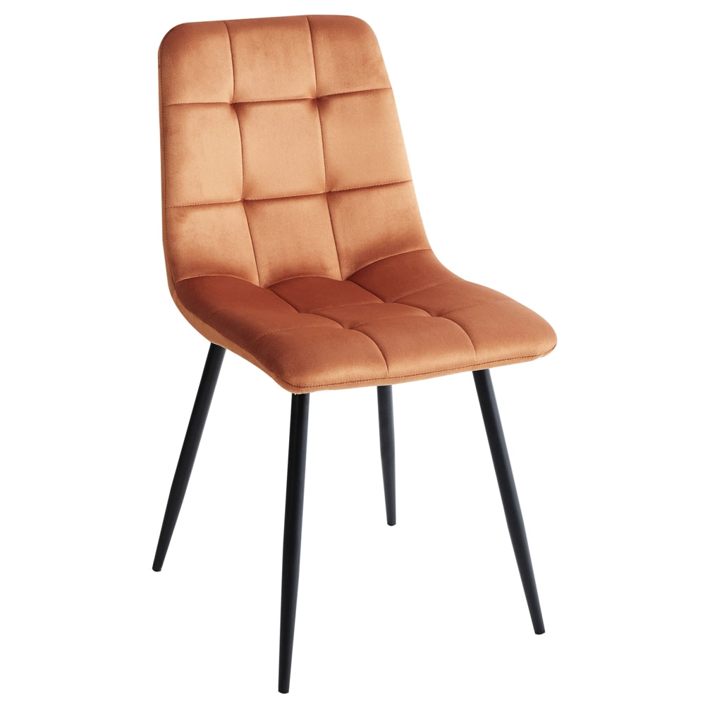 Set di 4 sedie da pranzo in velluto arancione gambe in ferro stile moderno
