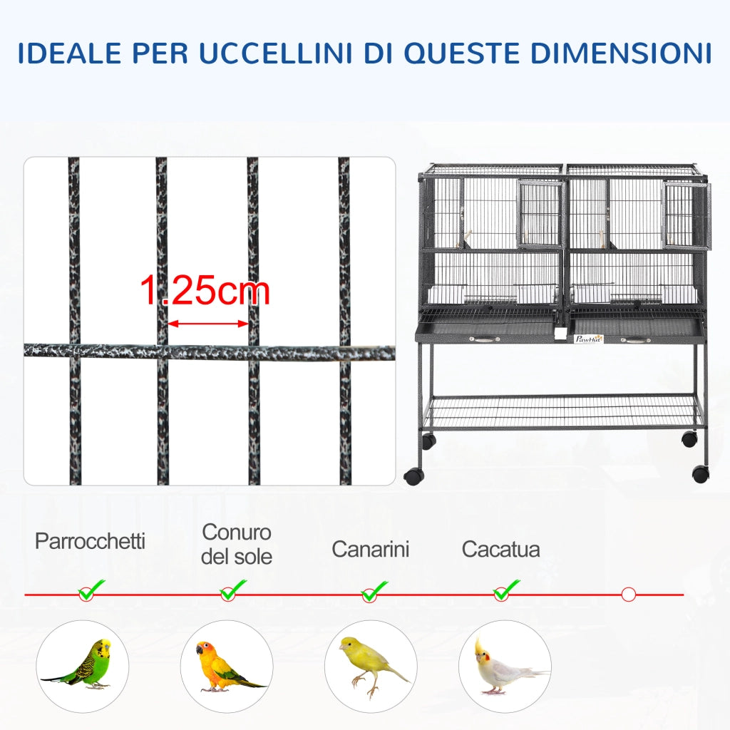 Gabbia per Uccelli Doppia ¨C Zephmum ¨C Nero Grigio, Metallo, 95x45.5x102cm