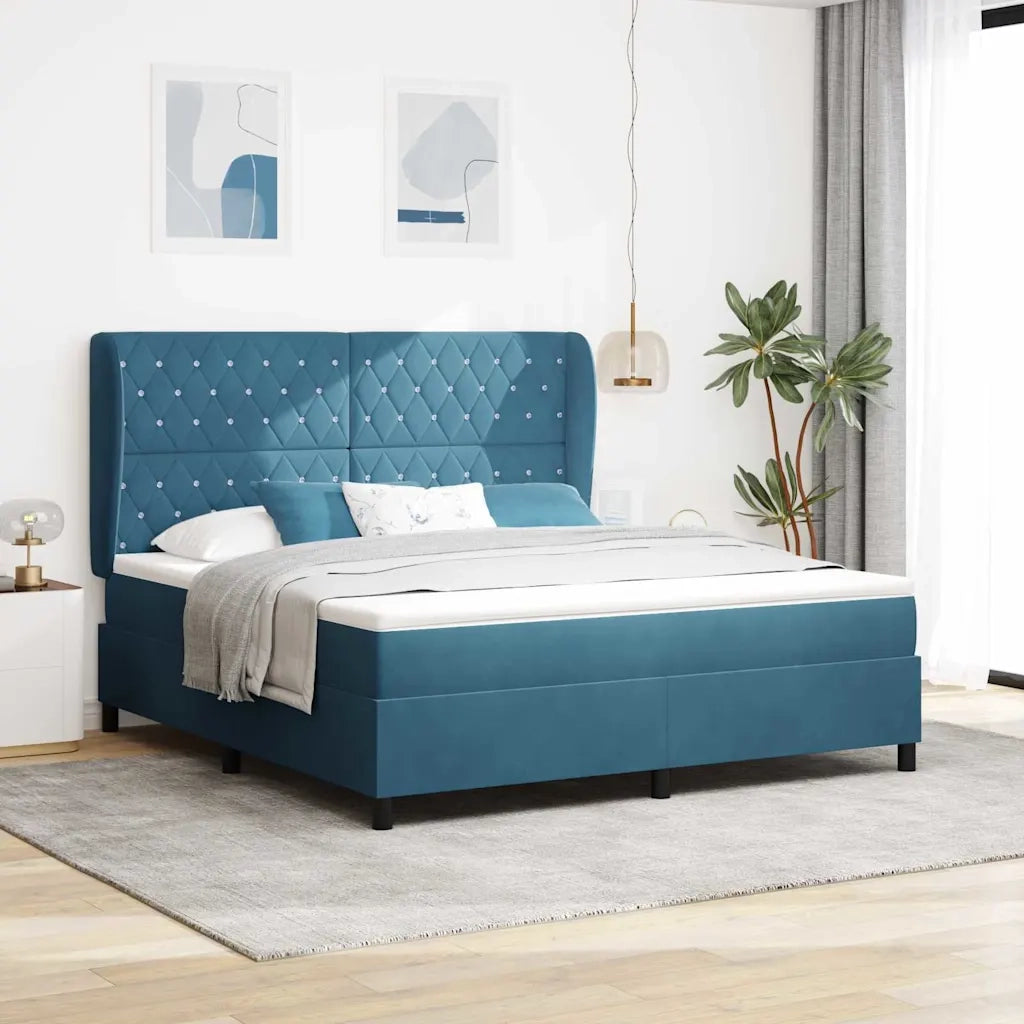 Letto a molle con materasso Blu Scuro 200 x 180 cm Velluto 3340890