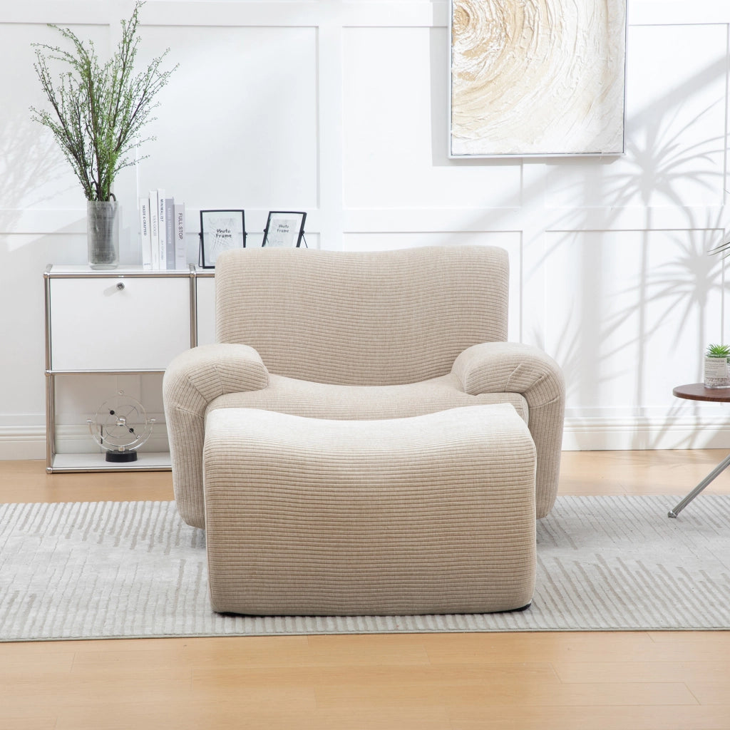 Poltrona con poggiapiedi 2 in 1 in ciniglia khaki chiaro