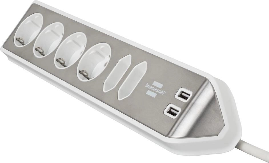 Brennenstuhl 1153590620 prolunghe e multiple 2 m 6 presa(e) AC Interno Argento, Bianco
