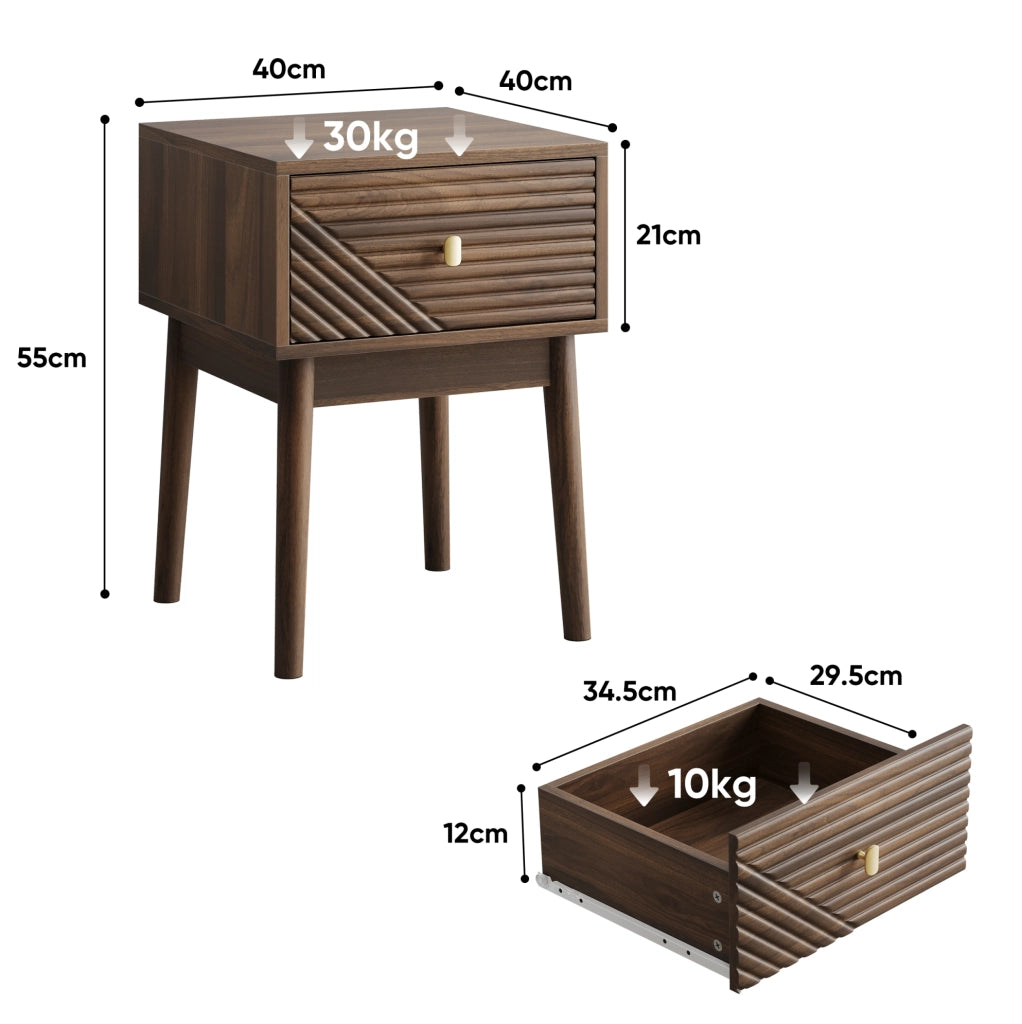 Comodino moderno a 2 cassetti color noce 40x40x55 cm