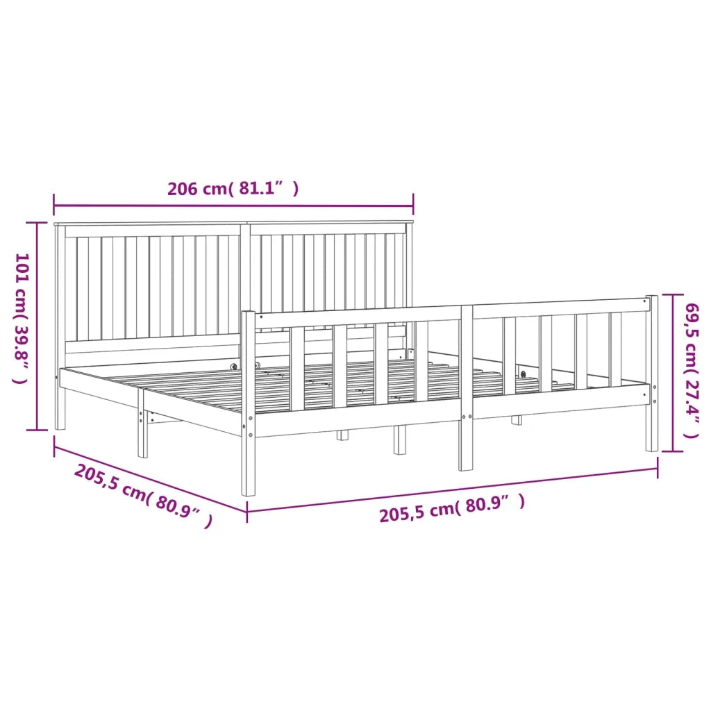 Letto matrimoniale | Letto per adulti | Giroletto con Testiera Nero 200x200 cm Legno Massello di Pino