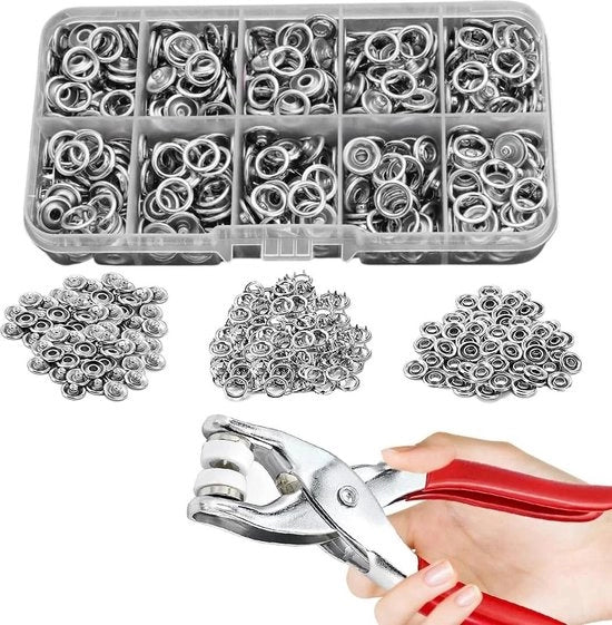 Set di 100 clip metalliche con punta per tessuti e maglie - argento inossidabile - 9,5 mm - attrezzo per clip da self-service