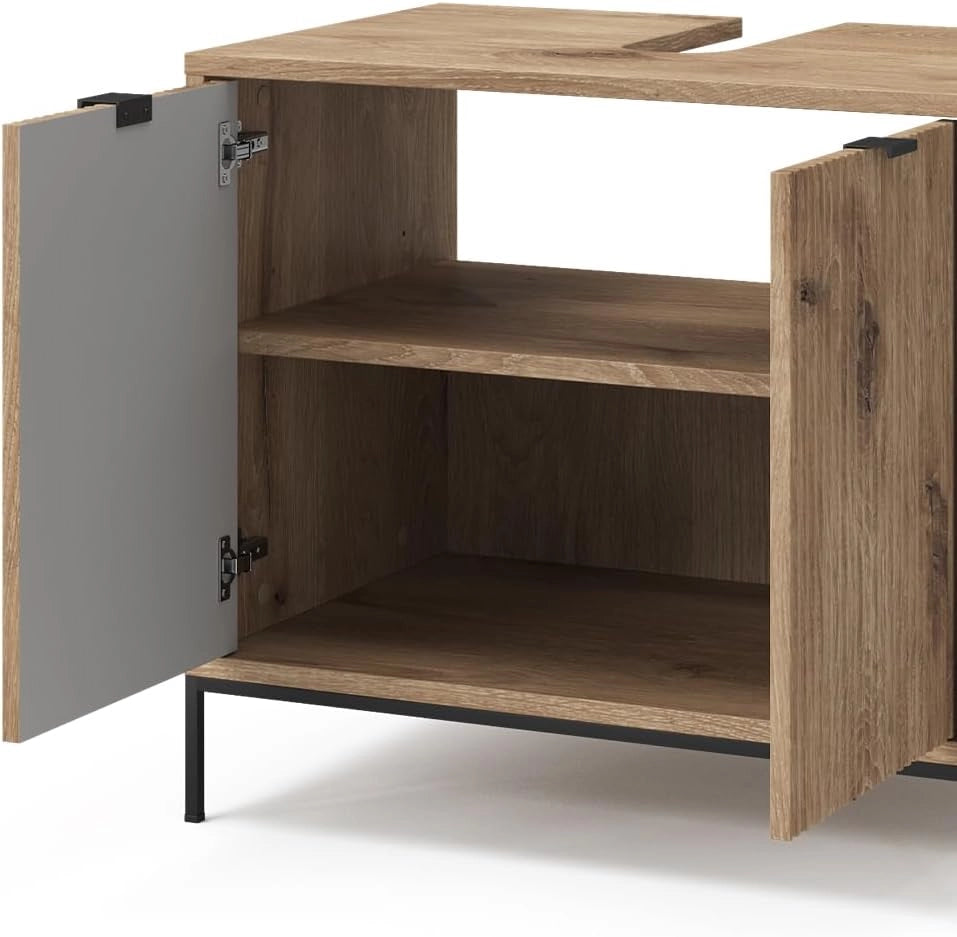 Mobiletto Eliza, Quercia vichinga, 70 x 63 cm con 2 porte, per la conservazione di articoli da bagno e prodotti per la cura personale