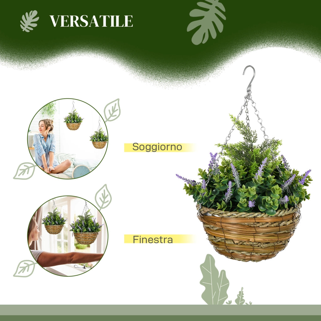 Set of Two Artificial Hanging Lisianthus Flower Pots - Purple