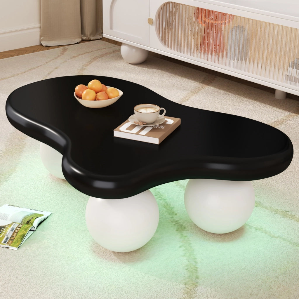 Tavolino da salotto con LED; forma a nuvola e bordi arrotondati; per soggiorno o cameretta; in MDF; 95 × 62.5 × 32 cm