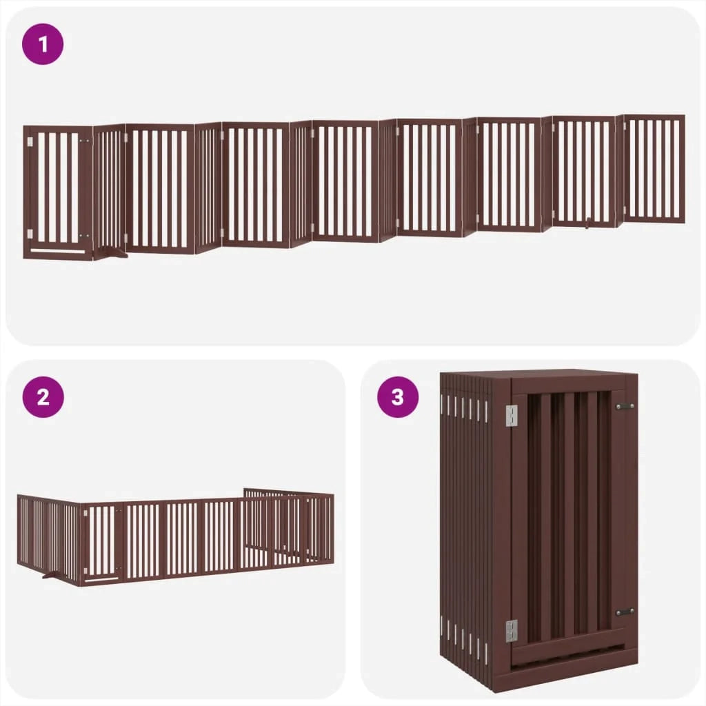 Cancelletto di sicurezza per animali domestici porta pieghevole 15 pannelli legno di pioppo marrone 02_0023210