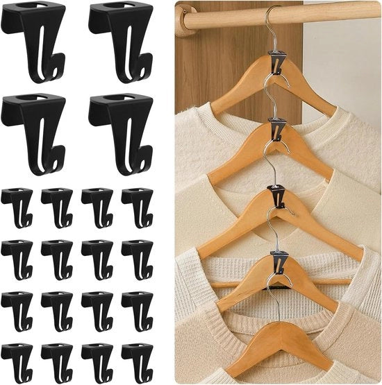 Set di 20 clip per abbigliamento in metallo nero - Clip per abbigliamento spaziatore per armadi - Soluzione pratica per l'organizzazione di spazio extra