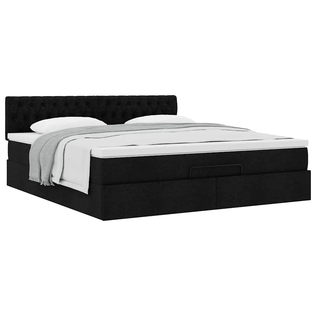 Struttura Letto Pouf con Materasso Nero 180x200 cm in Tessuto 3311562