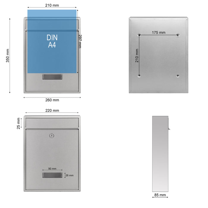 Cassetta postale singola V10 in acciaio inox con vetrino portanome