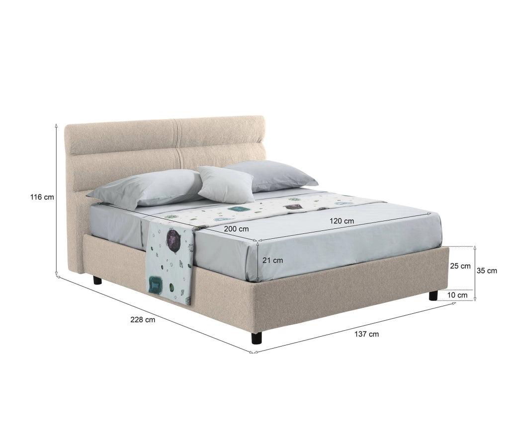 Brinzio, Letto Piazza e Mezza Materasso Incluso Made in Italy, Grigio Tortora