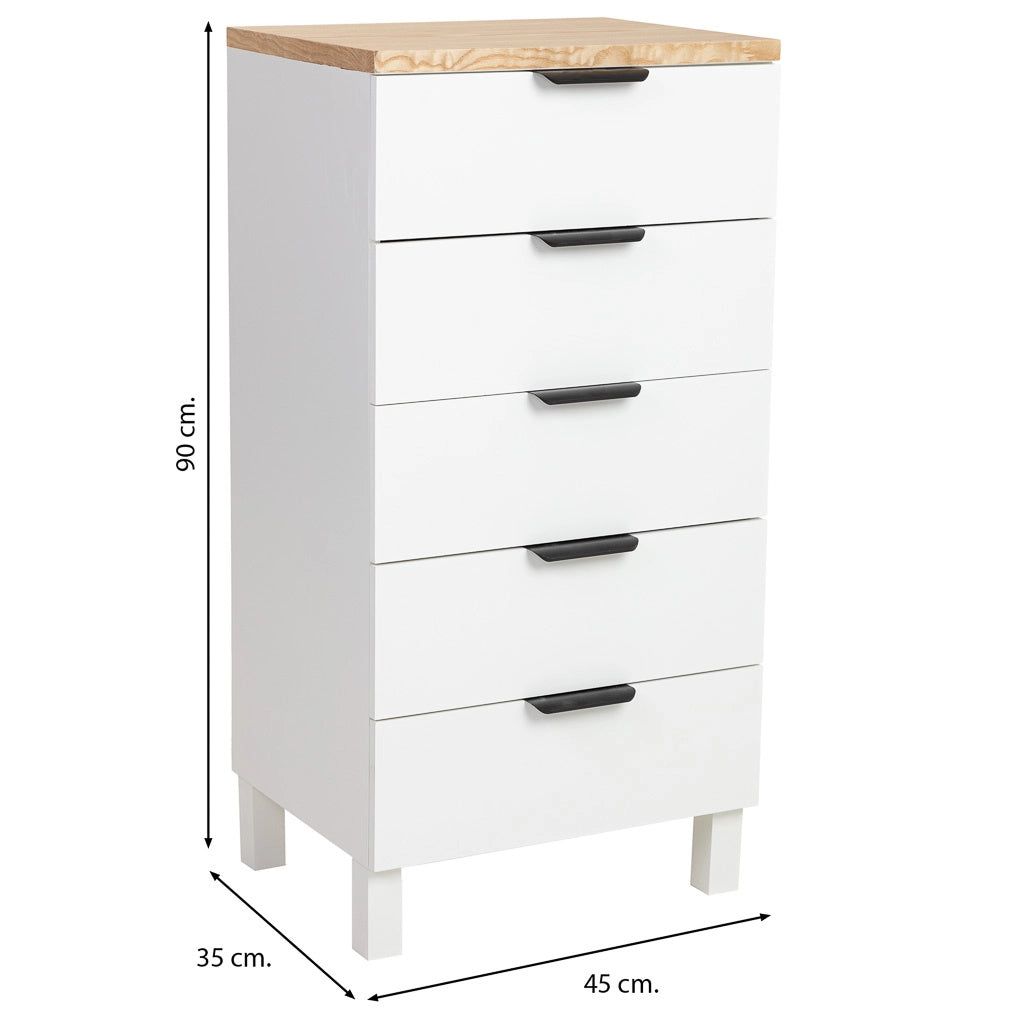 Cassettiera in legno bianco 45x35x90