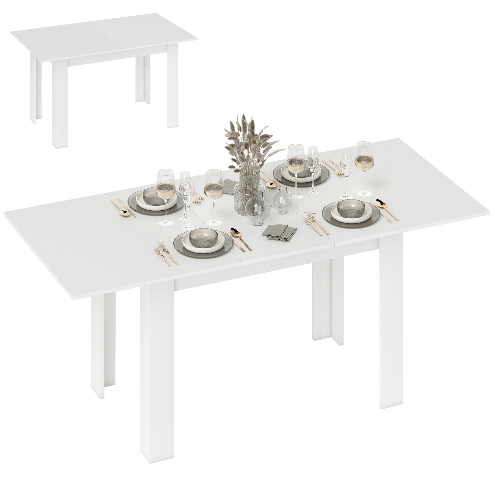 Tavolo Allungabile da Pranzo 140-180x80x75 cm per 6-8 Persone in MDF Bianco